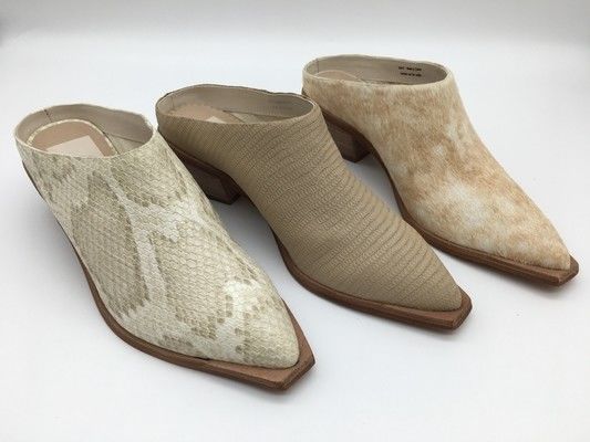 Bahan Kulit Wanita Mules Heels, 4.5 inci tinggi tumit Mules Dengan Close Toe