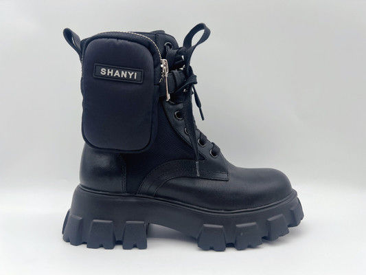 Lace Up Ladies Platform Shoes Hitam Putih Warna Untuk Casual Party Wear